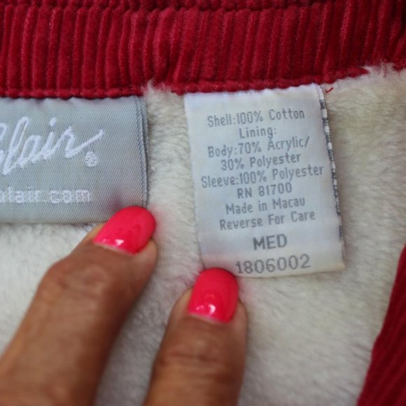 BLAIR WOMENS MEDIUM RED CORDUROY BLAZER JACKET SOFT FUR LINED BUTTON CLOSURE - Picture 7 of 8